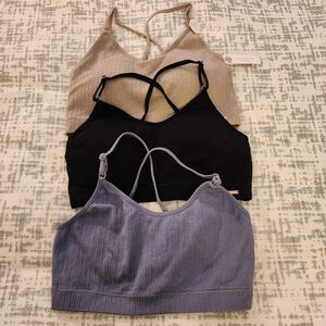 Danskin Intimates Ribbed Bralette Set (3)- Black, Beige, Blue, L